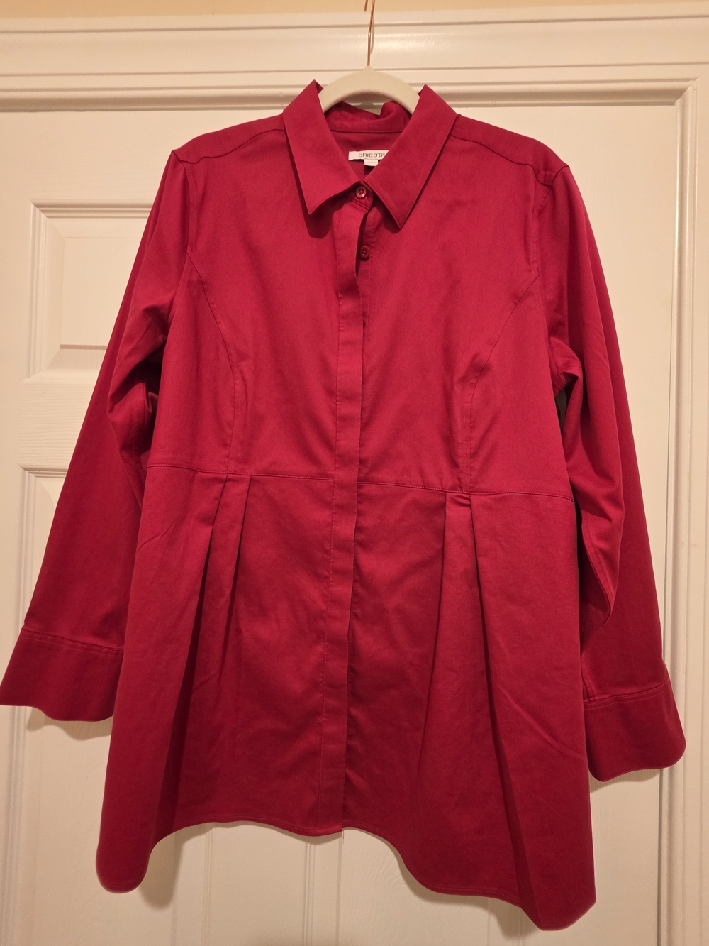 Chico's Deep Rosy Red Long-Sleeve Button Tunic